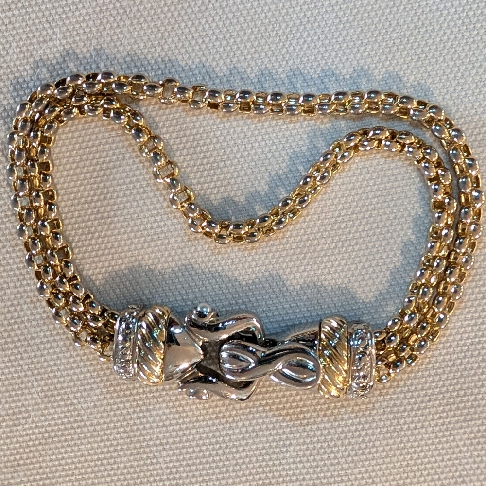 Gold & Silver 2 String Chunky Chain Bracelet Metallic Loop Clasp Vintage